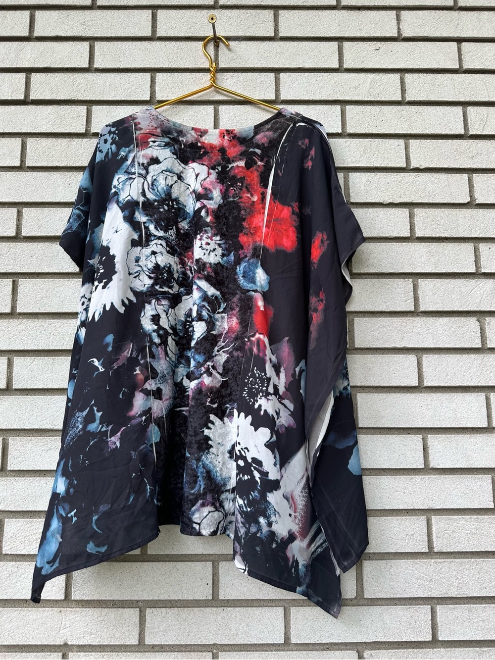 Mushka by Sienna Rose Velvet Panel Floral Chiffon Poncho Blouse XL Boho - Picture 6 of 8